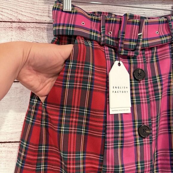 English Factory Colorblock Plaid Midi Skirt Multicolor Size XS High Waist Preppy - Picture 5 of 9